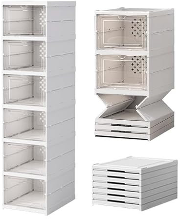 PAIDE P Zapatero Plegable. Organizador de Zapatos de Plástico para Entrada, Armario y Recibidor. Cajas para Zapatos Apilable con 6 Puertas. Armario Zapatos. (6 Compartimentos)