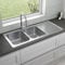 SÄUBER® 1160 x 500mm Stainless Steel Kitchen Sink 2.0 Double Bowl Inset Drop in Installation, Right Hand Drainer, 18/8 Grade Steel Sinks, Free Basket Strainer Waste