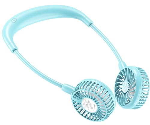 PANERGY Portable Neck Fan, Battery powered Rechargeable Fan,Hand Free Personal Fan, Adjustable, Wearable Fan for Travel Sport Work Women Kids (Blue)