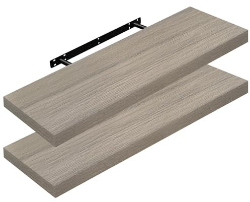 WOLTU 2X Wandregal Wandboard Bücherregal Regale für Deko Wandablagen aus MDF Holz, 2er Set Hängeregal Graue Holzoptik, 80x22.9x3.8cm