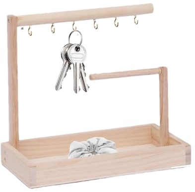 Cuenco para llaves, bandeja para llaves para mesa de entrada,Llaveros con soporte para pendientes | Bandeja de tocador de baño, organizador de encimera con 6 ganchos para llave de entrada y billetera