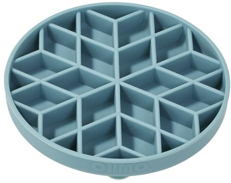 OHMO Slow Feeder Dog Cat Bowl (Small, Diamond), Silicone Puppy Food Bowl with Anti-Slip Suction Cup Slow Down Small Dogs Eating Anti Choking, Light Blue