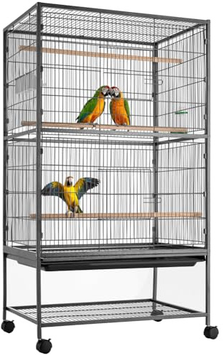 BAKAJI Vogelvoliere für Papageien, Kanarienvögel, Sittiche, 135 x 78 x 52 cm, großer Käfig aus Metall, Vogelhaus, ausziehbare Schublade für Sand (135 cm)