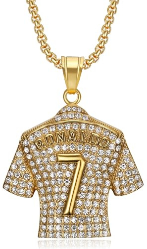 Lepidi Fußball Trikot Anhänger - Gold Silber Halskette mit Nummer 7 für Männer - Hip Hop Style Geburtstagsgeschenk für Jungen