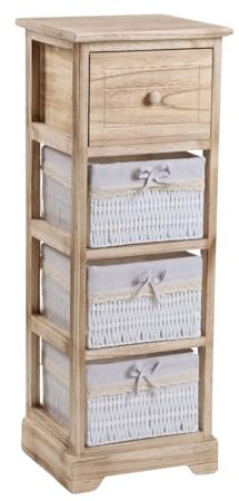 Home Source Chest of Drawers, Bedroom Storage Organiser, Natural Wood Finish, White Woven Baskets, 4 Drawer