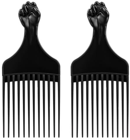 2 Pack Hair Pick, Wide Tooth Afro Lifts, Plastic Hair Pick Combs, Curly Hair Styling Picks for Long Curly and Thick Hair, Wigs, and Beards