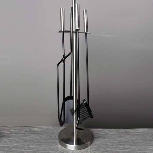 Fireplace Tools Set Modern 5-Piece Metal Fireside Companion Kit with Stand Brush Tongs Poker & Shovel for Wood Burner Fire Pit Tool Stand