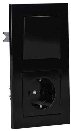 Jung Serie A Komplett-Set Schwarz: A1520SW SCHUKO® Steckdose + A590SW Wippe + 506U Wippschalter Universal Aus-Wechsel + AC582SW Rahmen 2fach