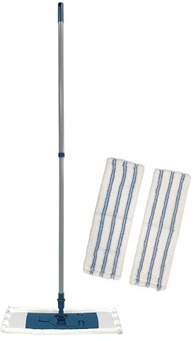 LNT France - Lot de 1 Balai Téléscopique Professionnel et 2 Serpillères Microfibres Grattantes, 40 x 14 cm pour Laver, Nettoyer et Éponger Tous Types de Sols