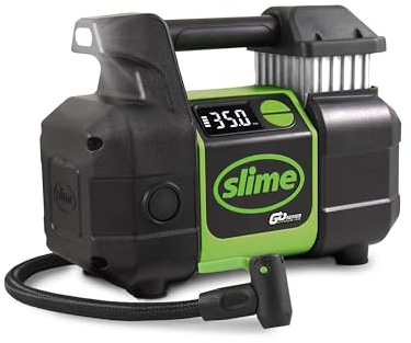 Slime 40086 Tire Inflator, Cordless, Pro Power, Portable Air Compressor Pump, Auto Shut-Off, Lithium Ion Battery and LED Light, Rechargeable, 3 min inflation