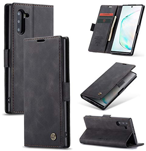 Phernykas Handyhülle für Samsung Galaxy Note 10 Hülle Leder,Magnetische Klapphülle mit kartenfach und Standfunktion Smartphone Schutzhülle Lederhülle Samsung Note 10 Flip Book Case (Schwarz)