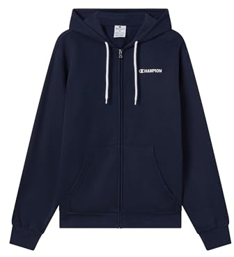 Champion Herren-Kapuzenpullover aus Fleece mit durchgehendem Reißverschluss und Kängurutasche vorne, kontrastierende Grafik, verstellbare Kapuze mit Kordelzug, blau, L