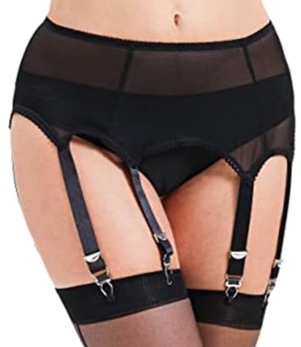 mini kitty Women Sexy Mesh Garter Belt Plus Size High Waist Sheer Suspender with 6 Adjustable Metal Clips See Through Strappy Lingerie for Thigh Highs Stockings Babydoll for Club Rave Valentine