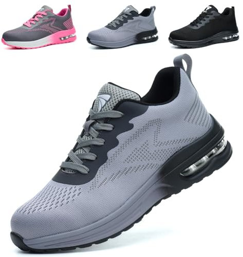 WUAYAMI Scarpe Antinfortunistiche Uomo Donna Leggere Scarpe da Lavoro con Punta in Acciaio Leggere Traspiranti Scarpe Sicurezza Comode, Grigio, 39 EU