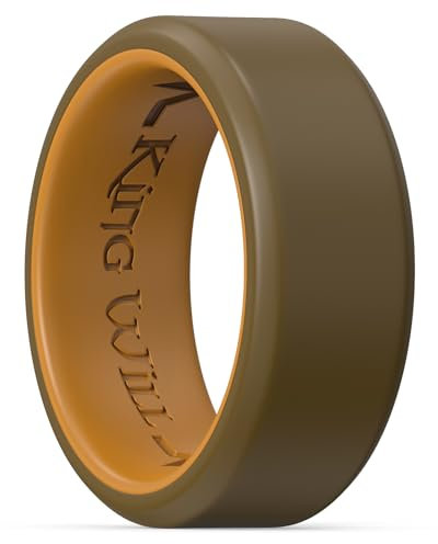 King Will Silicone Wedding Rings for Men, Unique Inner Design, Rubber Wedding Engagement Ring, 8mm Wide, 2.2mm Thick, Brown&Coffee Size T