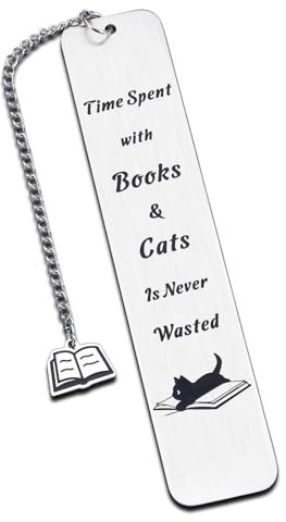 Edelstahl Lesezeichen Buchzeichen - Lustige Metall Lesezeichen für Bücher mit Geschenkbox | Perfekte Geschenke für Buchliebhaber, Hund/Katze Fans-Weihnachten,Geburtstag, Muttertag,Ruhestand(F-Katze)