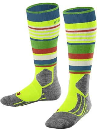 FALKE Unisex kinder Skisocken SK2 Intermediate K Kh Wolle Funktionsmaterial warm dick 1 Paar, Gelb Lightning 1690 Trend, 31-34