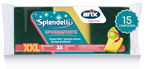ARIX | 45 Scheuerschwämme XXL der Linie Splendelli, Küchenschwamm, entfernt hartnäckigen und fettigen Schmutz von Töpfen, Tellern, Besteck und Nicht empfindlichen Oberflächen - 15 Packungen