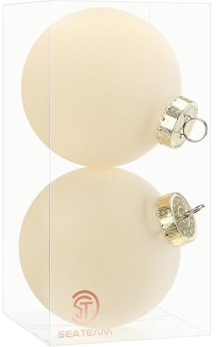 Sea Team 2er-Pack 120mm große Samt Weihnachtskugeln Creme | Große beflockte bruchsichere Kunststoffkugeln für Weihnachtsbaum, Kranz und Girlande