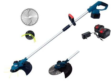 GrecoShop Decespugliatore Tagliabordi a Batteria 68V Brushless, 2 Batterie, Testina Multifilo + Disco a 40 Denti, Impugnatura Ergonomica, Asta Telescopica, Testa Girevole 90°, Per Giardino e Potatura