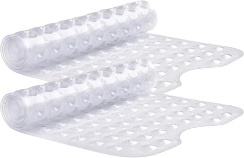 MOONLIGHT20015 Shower Bath Mat Non Slip Anti Mould & Mildew 2 Pack with Strong Suction Cups Grip and Drain Holes Shower Mats - PVC Bathroom Mat Machine Washable (70x38cm, Clear)