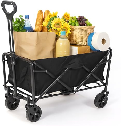 Bollerwagen Faltbar 100L 120kg, Klappbarer Handwagen, Geländegängig, Trolley für Garten Einkauf Camping, Schwarz, 4 Rollen & Kompakt Verstaubar, Größe 88×73×46cm
