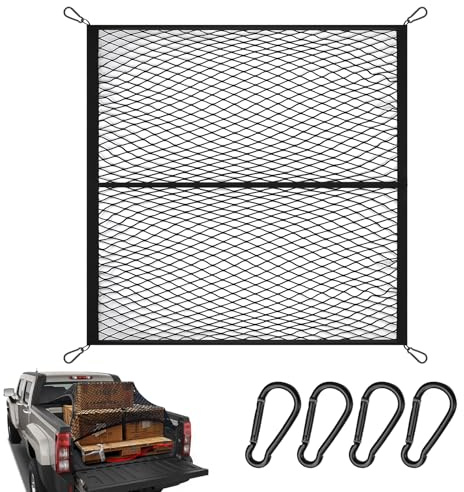Hochelastisches Gepäcknetz für LKW-Bett –Cargo net for Pick-up 1,2x1,2m dehnbar bis 2,1x2,1m (Einlagig), einfacher LKW-Pickup-Organizer für tägliche leichte Lasten (Einlagig)
