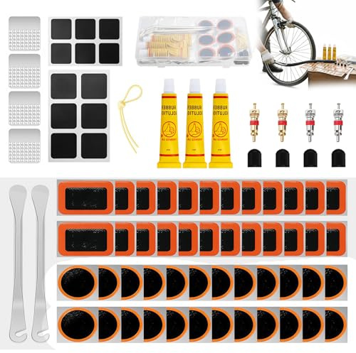 AONAT 44-128 Stück Fahrrad Reifenflickzeug Set – Tragbares Fahrrad Reparaturset mit Metall Reifenheber, Selbstklebende Flicken – Flickzeug für Fahrradschlauch, BMX, Motorrad, Reifenreparatur