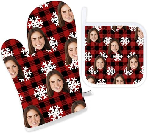 Personalised Face Oven Mitts and Pot Holders Set - Cooking Gifts for Bakers | Heat-Resistant Kitchen Essentials, Fun Cooking Accessories, Ideal for Baking Lovers, Family, Friends, Christmas Gift