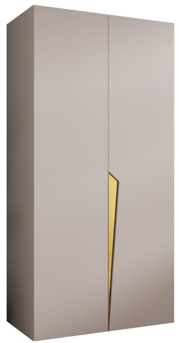 MEBLE KRYSPOL - Kleiderschrank - Garderobenschrank - 100 cm x 202 x 52 cm - Schrank mit Kleiderstange, 2 Türen - für Schlafzimmer, Flur - Piano, Kaschmir, Griff Gold