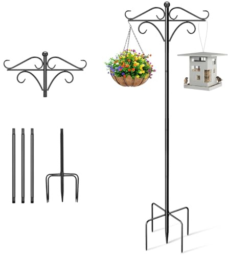 Poteaux de Mangeoire à Oiseaux avec Base à 5 Griffes, Crochets de Berger pour Jardin Extérieur, Mangeoires Autoportante Réglable en Hauteur, Support Métal Robuste pour Lanterne, Lampes,Paniers Plantes