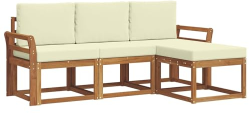 vidaXL Outdoor-Sofagarnitur mit Kissen 4 pcs Natur und Creme, Gartenlounge, modernes Outdoor-Sofa-Set, langlebige Terrassen-Sitzgarnitur, komfortable Sitzgelegenheiten für die Terrasse