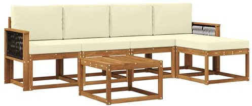 vidaXL Outdoor-Sofagarnitur mit Kissen 6 pcs Natur und Creme Polyester, Garten-Couch, modernes Sofa-Set für draußen, langlebige Möbel, Coole Terrasse, stilvolles Loungen im Freien
