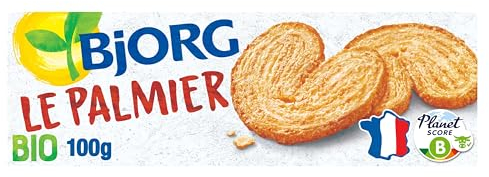 BJORG - Le Palmier - Biscuits Bio Pur Beurre - Au Blé Semi-Complet - Sans Huile de Palme - Source de Fibres - Paquet de 100 g