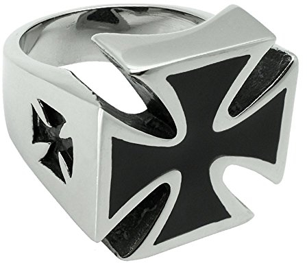 Soul-Cats Herren Ring eisernes Kreuz Edelstahl massiv Biker Silber/schwarz Kreuz, Größe: 23 mm