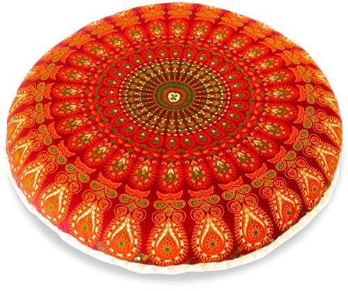 Mandala Life ART Böhmischer runder Kissenbezug - 75 cm - Akzentartikel für Ihr Wohnzimmer, Schlafzimmer, Sitzbereich - Bodenkissenbezug