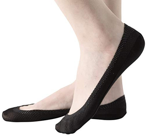 JARSEEN 4Paia Donna Calzini Fantasmini Nylon Cotone Invisible Corti Basse Salvapiede Calze con Gel Antiscivolo (4Nero, EU 35-38.5)