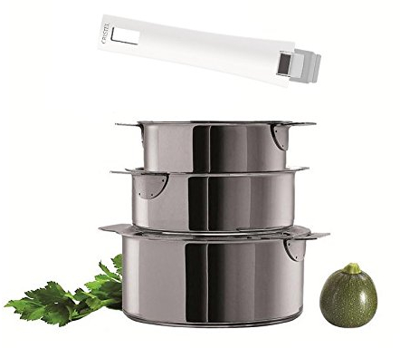 Cristel S3Cmaw Serie 3 Casseroles Amovibles 16 a 20 Cm + 1 Poignee Mutine Blanche