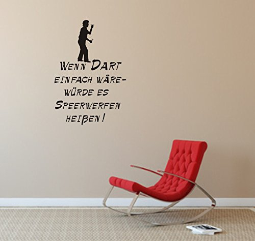 blattwerk-design Wandtattoo, Wenn Dart einfach wäre - würde es Speerwerfen heißen! (M070 Schwarz, 880 mm x 600 mm)