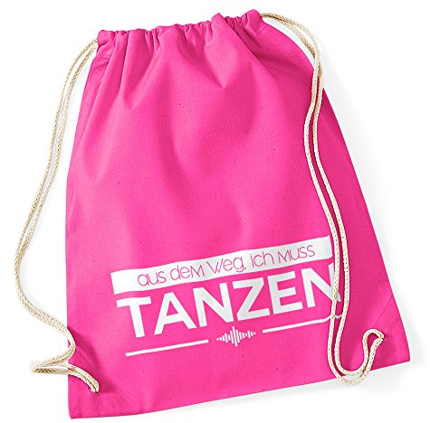 Autiga Turnbeutel aus dem Weg ich muss tanzen Party Feiern Sprüche Techno Beutel Tasche Baumwolle pink