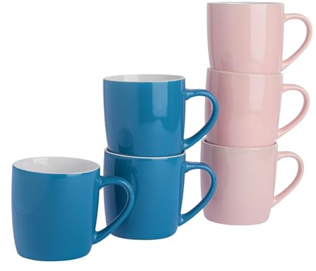 Argon Tableware Coloured Coffee Mugs - 350ml - Blue/Pink - Pack of 6