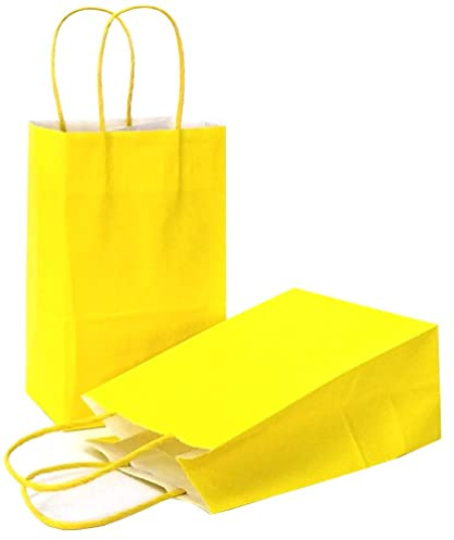AZOWA Yellow Gift Bags Medium Kraft Paper Bags With Handles Set of 25 (22 x 11 x 27 CM, Yellow)