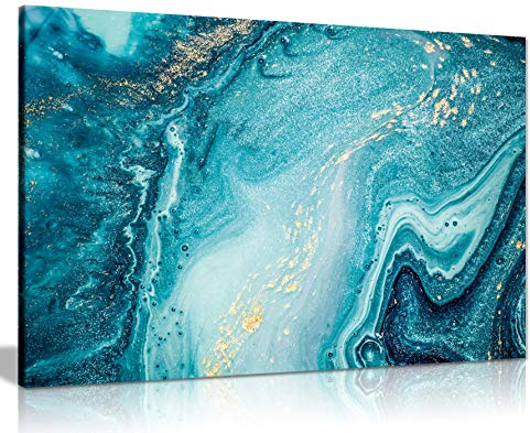 Panther Print, Canvas Wall Art, Framed Prints for Walls of Bedroom & Living Room, Teal Accessories for Home, Blue Teal Gold Marble, Print for Special Occasions (18x12 Inch)