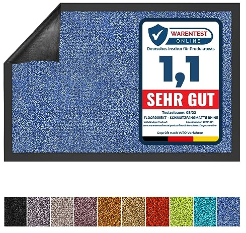Floordirekt Schmutzfangmatte Rhine - waschbare & leistungsstarke Fußmatte - Sauberlaufmatte mit Rutschfester Rückseite - Türmatte für den Eingangsbereich (Blau, 120 cm x 600 cm)