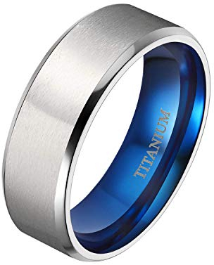 Mabohity Ring Herren/Damen Matt + Hochpoliert Titan-Ring Titanium 8mm Breit Ehering Verlobungsring Trauring Freundschaftsring Partnerring Hochzeit Band, Blau Silber, Größe 52