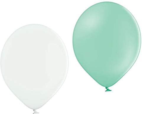 50 Bio Luftballons je 25 mint & weiß Qualitätsballons 27 cm Ø (Standardgröße B85) biologisch abbaubar, heliumgeeignet Dekoballons
