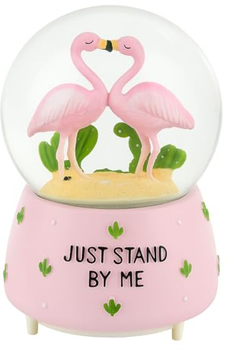 JRose Collections JR-1013 Flamingo-Schneekugel, 100 mm, mit Misuc und Licht für Heimdekoration/Geschenke