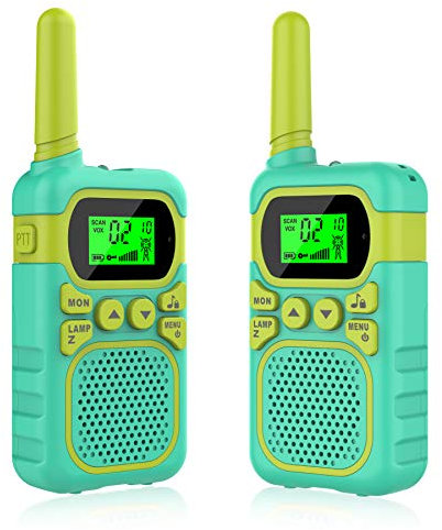 Walkie Talkie Kinder, WOWGO 8 Kanal Funkgerät mit Hintergrundbeleuchteter, LCD-Taschenlampe, 3 Meilen Reichweite, Lanyard, Spielzeug für Abenteuer, Camping, Wandern 3-12 Jahren Mädchen Junge(Grün)
