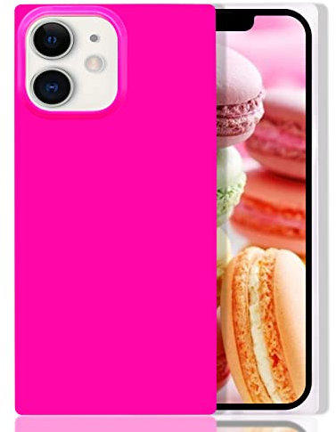 Omorro for iPhone 12 Square Edge Case, Cute Fluorescence Color Grow in The Dark Flexible Soft Slim TPU Rubber Gel Bumper Chic Square Strengthen Shockproof Protective Clear Case Rose