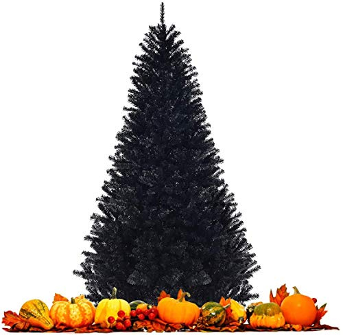 RELAX4LIFE Künstlicher Weihnachtsbaum schwarz, Christbaum mit PVC-Nadeln und Metallständer, Tannenbaum für Indoor und Outdoor-Dekoration, für Schulen & Geschäfte & Büros & Restaurants (230 cm)